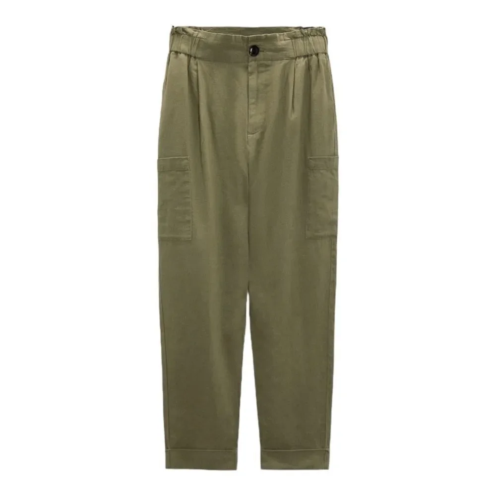 ZARA | Khaki | BAGGY LINEN BLEND PANTS
